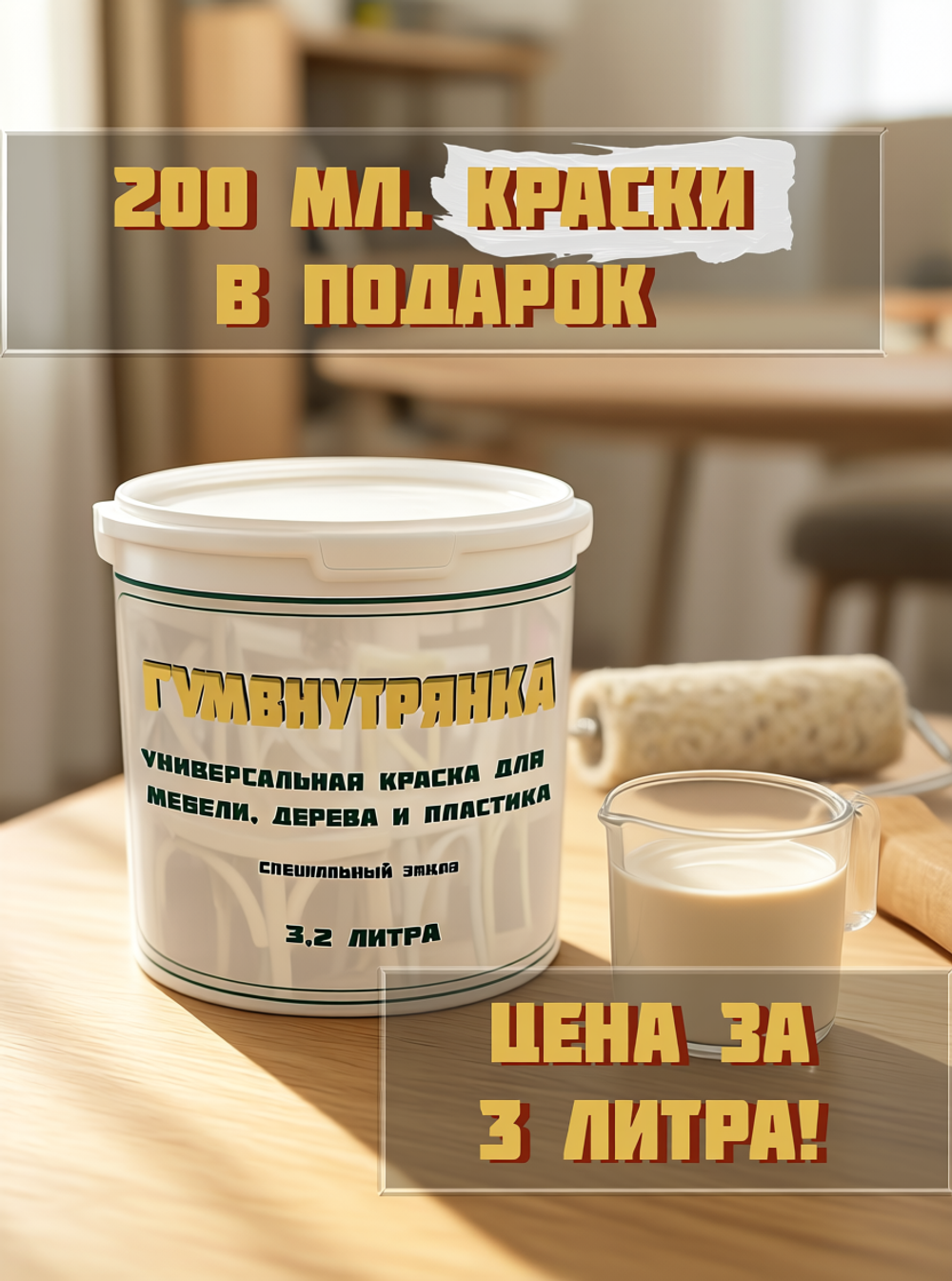 Универсальная акриловая краска без запаха для дерева и пластика Гумвнутрянка | Лофт и дерево (Россия)
