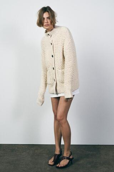 ZARA ТРИКОТАЖНЫЙ КАРДИГАН С ВЫСОКИМ ВОРОТНИКОМ, ЭКРЮ