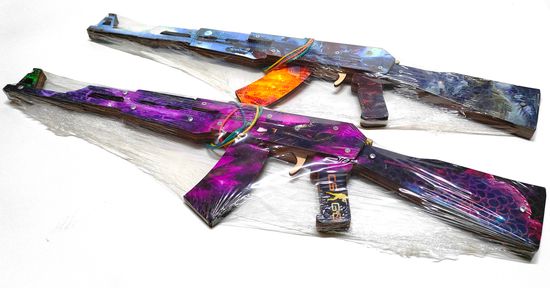 Деревянный Автомат резинкострел 58см, стреляет очередью