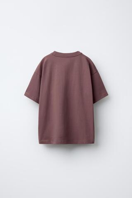 ZARA ОДНОТОННАЯ ФУТБОЛКА MEDIUM WEIGHT, БАКЛАЖАННЫЙ