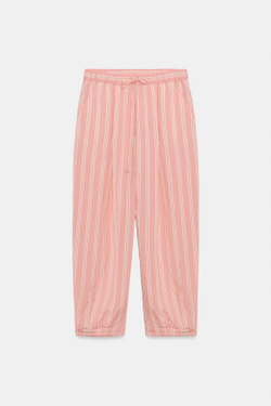 ZARA БРЮКИ-БАЛЛОНЫ В ПОЛОСКУ — ZW COLLECTION, РОЗОВЫЙ/БЕЛЫЙ