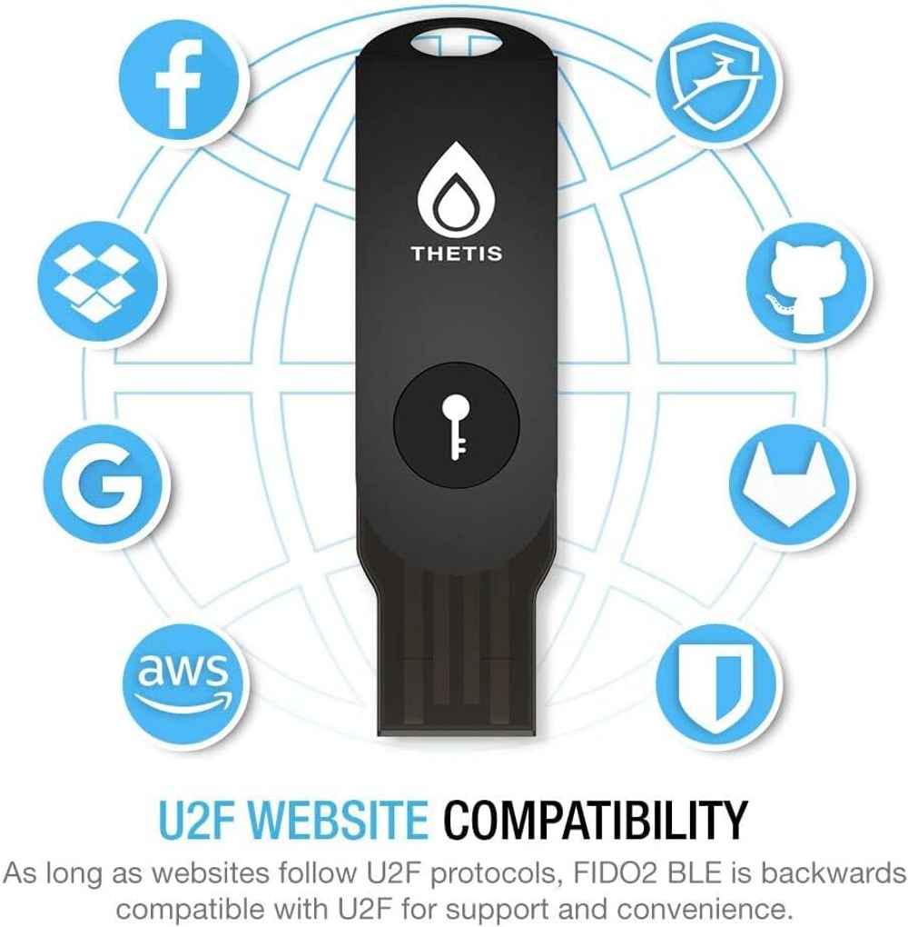 Thetis Security Key — U2F/FIDO2 аутентификатор с Bluetooth Многофакторная защита для Windows, macOS, Linux, Gmail и других сервисов