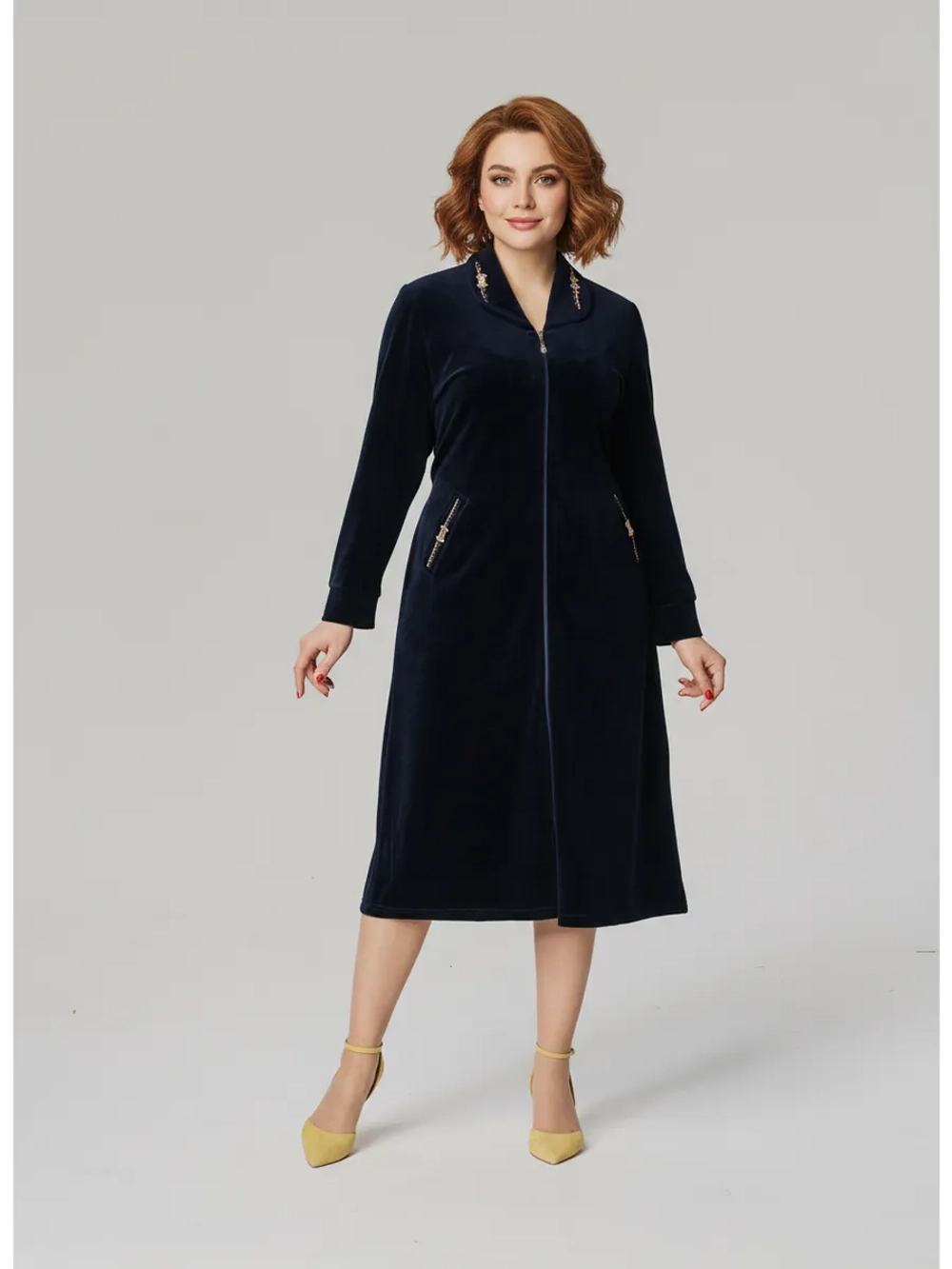 Халат велюровый теплый на молнии большие размеры