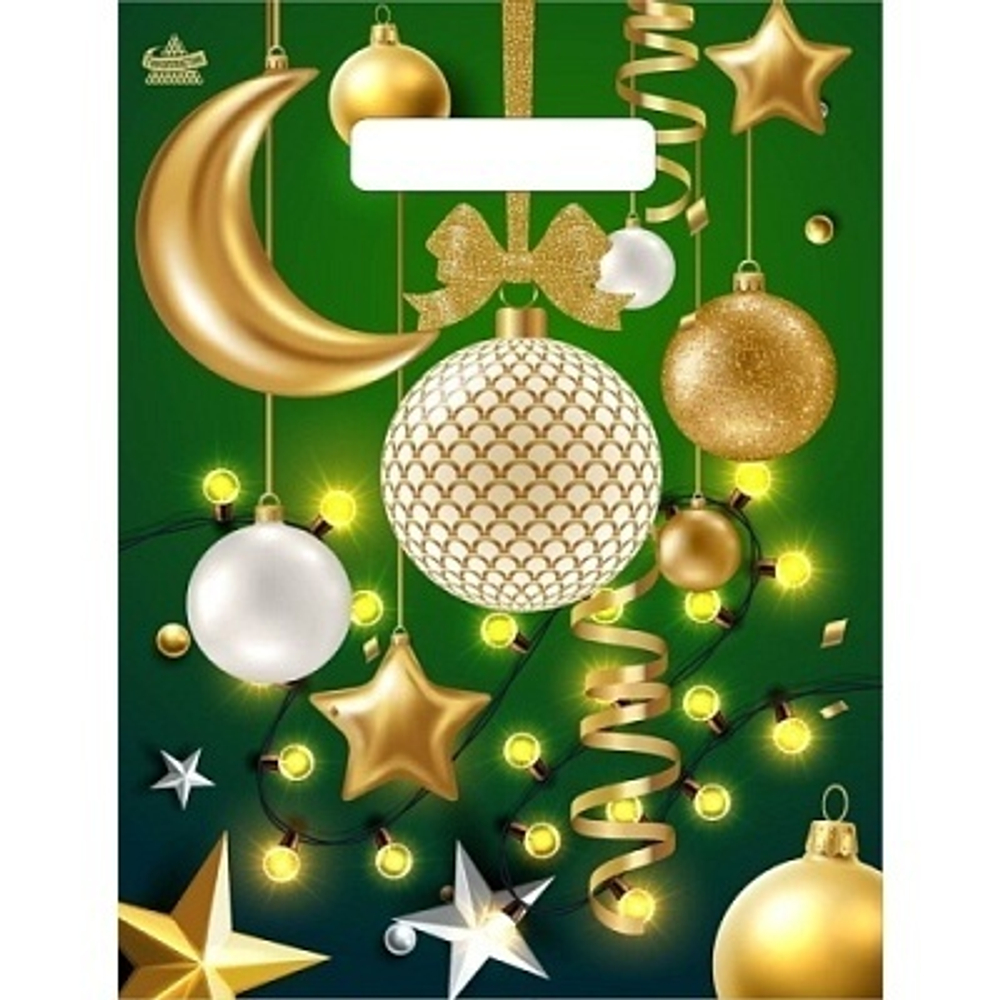 Пакет ПЭ с вырубной неусиленной ручкой 23х30см (30) (Мерцание золота) НГ Тико