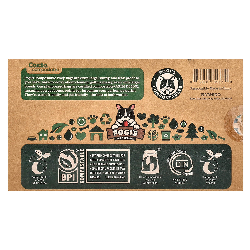 Pogi's Pet Supplies, Компостируемые пакеты из фекалий, 18 рулонов, 270 пакетов с ручками