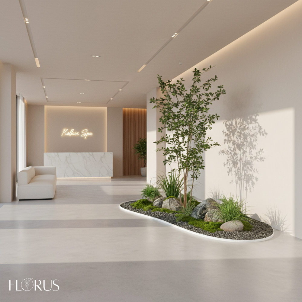 Напольная композиция в стиле сканди с чёрной оливой 210 см, длина 1,8–2 м