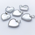 Подвеска Сердце, цвет серебро (родий)+перламутр, размер 16*16 мм, цена за 1 шт