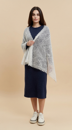 Оренбургский пуховый палантин А16070-01 белый отбеленный