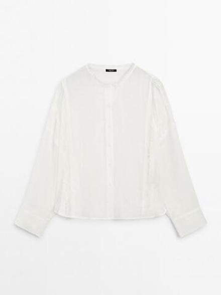Massimo Dutti Струящаяся рубашка с кружевом, белый