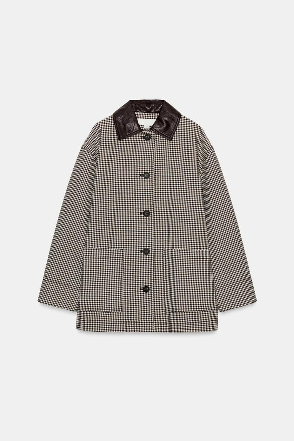 ZARA КУРТКА «ГУСИНАЯ ЛАПКА» С ОТДЕЛКОЙ ПОД КОЖУ, ЧЕРНЫЙ/ЭКРЮ