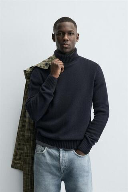 ZARA СВИТЕР С ВЫСОКИМ ВОРОТНИКОМ ИЗ СМЕСОВОЙ ШЕРСТИ, МОРСКОЙ СИНИЙ