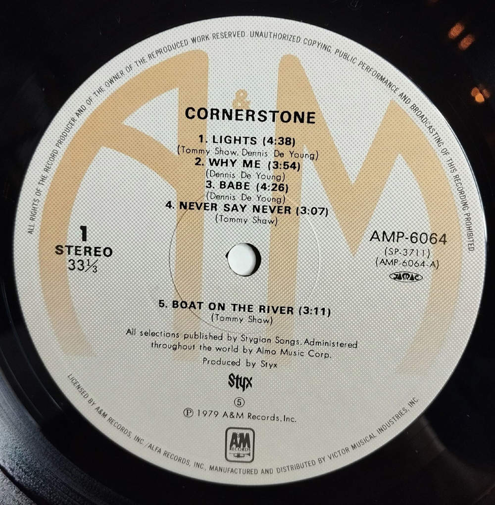 Винтажная виниловая пластинка LP Styx Cornerstone (Japan 1979) (Obi) Boat On The River