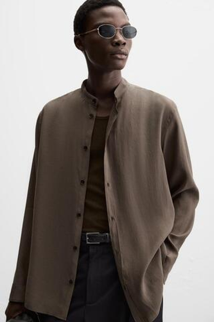 ZARA РУБАШКА СТРУЯЩЕГОСЯ ПОКРОЯ, КОРИЧНЕВЫЙ