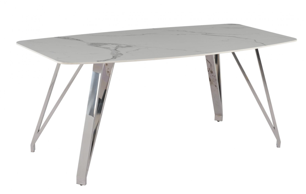 Стол обеденный Ist Casa Соар-2, 180х90х76 см, бело-серая керамика, хром серебро
