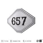 Номерок на дверь квартиры 657, для кабинета, офиса, шильдик 9 х 7 см, серебристый, Айдентика Технолоджи