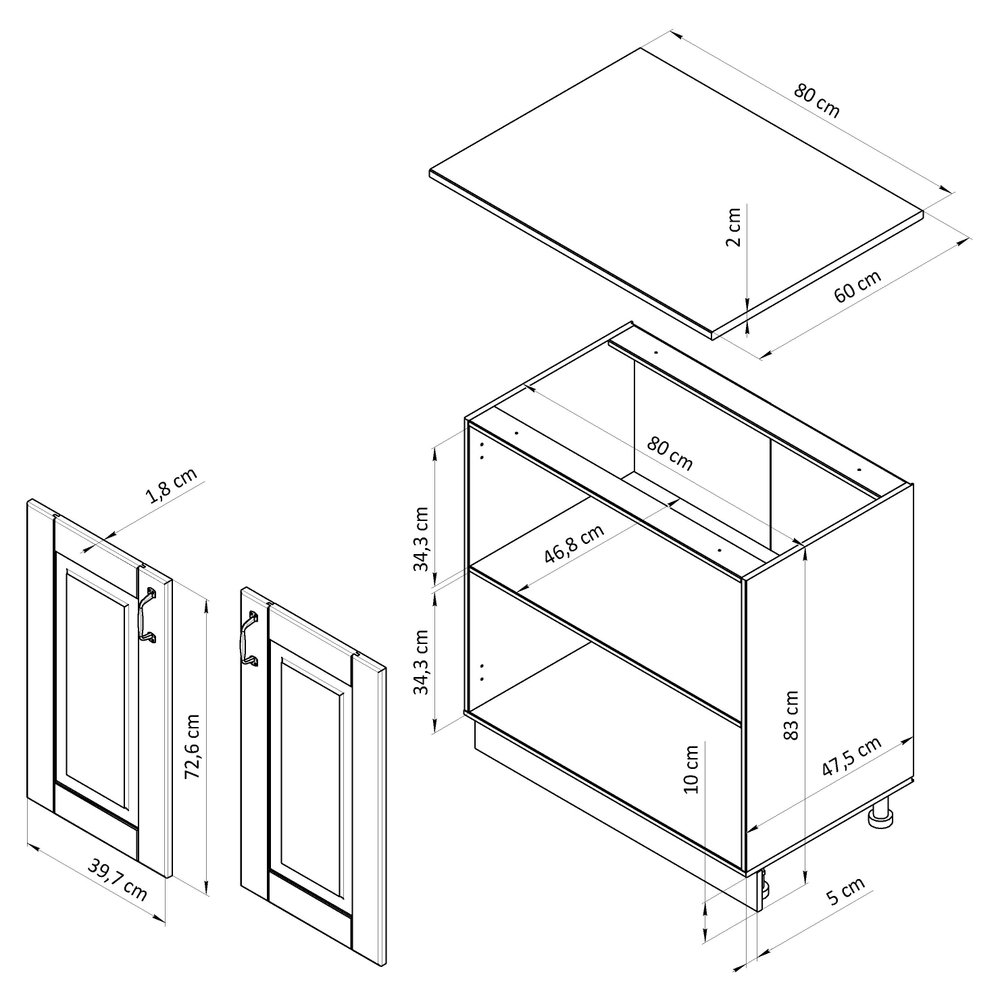 Кухня 200 см Венесуэла из массива сосны (5 модулей) со столешницей, в прозрачном лаке