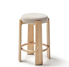 Барный табурет Granite 75 см, бежевый шенилл, массив ясеня в натуральном цвете