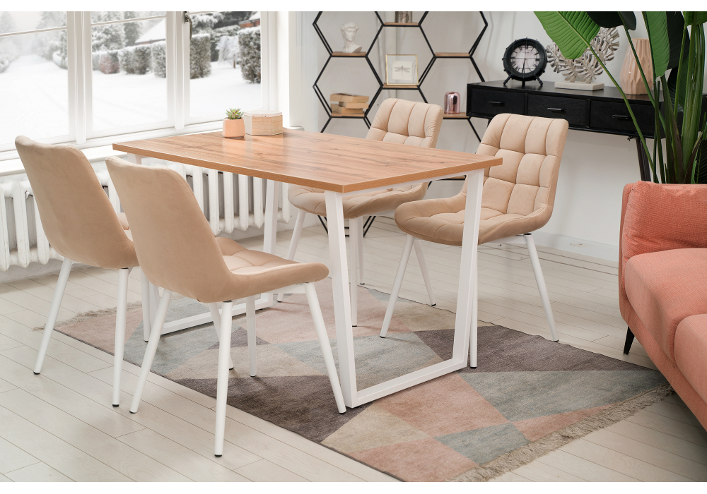 Стол деревянный Woodville Лота Лофт 120х75 белый матовый, дуб крафт золотой, ножки белые