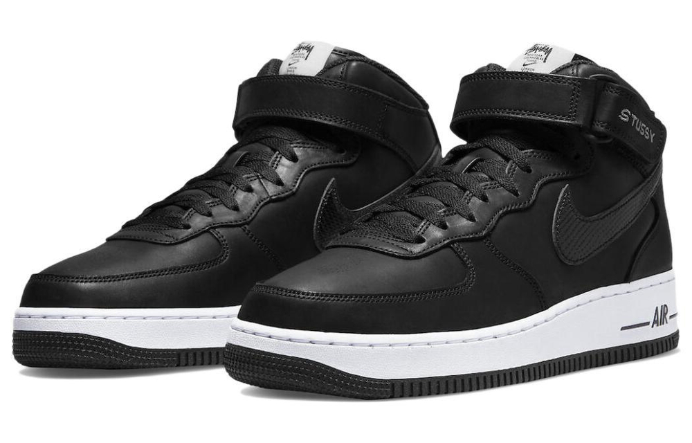 Stussy x Nike Air Force 1'07 mid sp lightweight mid-top sneakers for men and women in the same style black