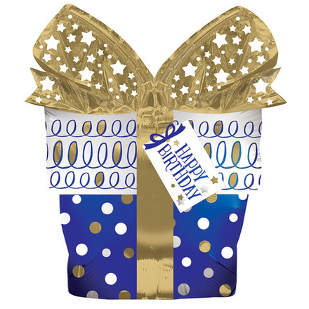 Шар ФИГУРА/27" Подарок Happy birthday горох 66 см , ст. 18" 3п. З15