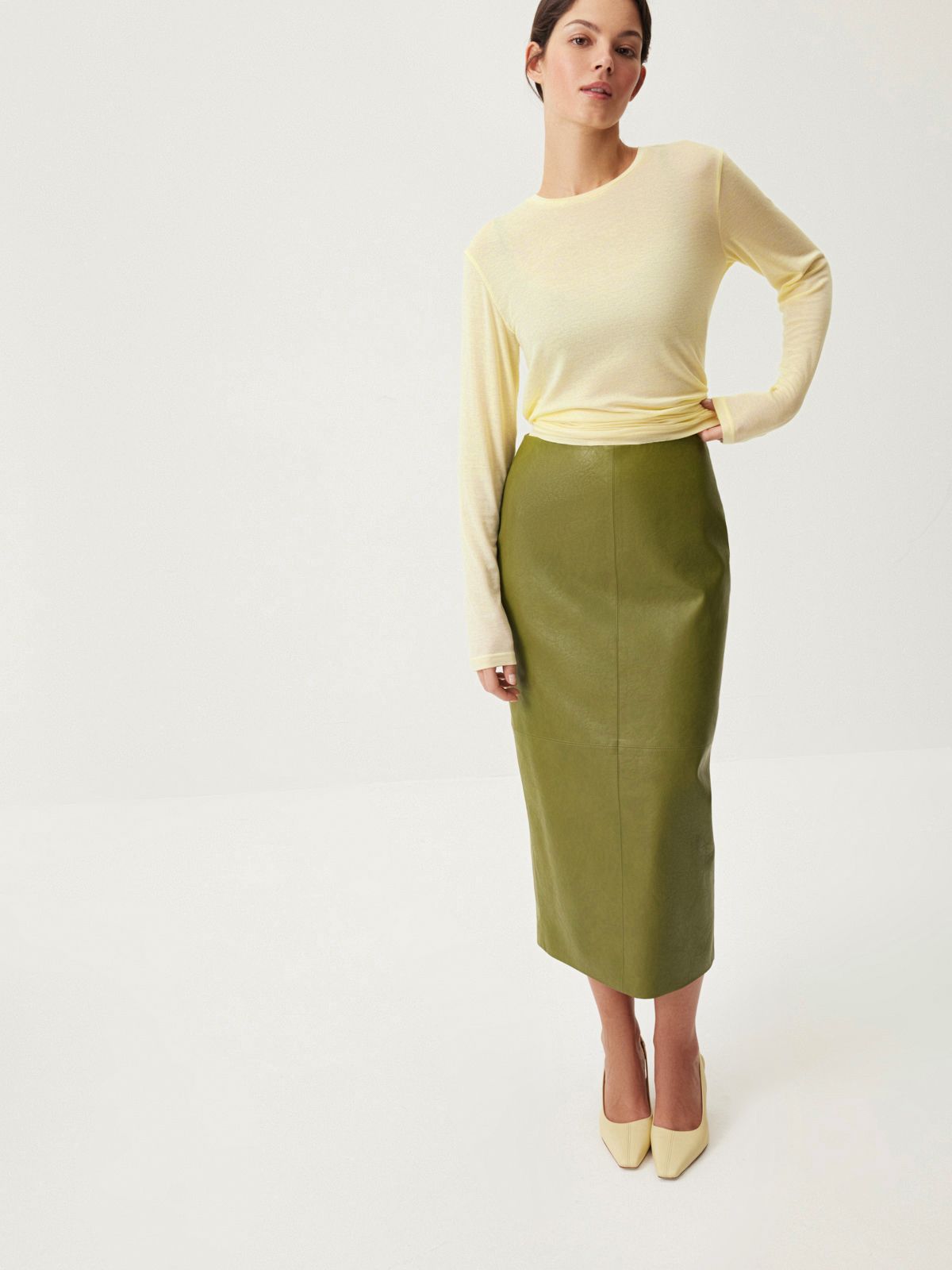 Лакированная юбка midaxi Glossy Olive
