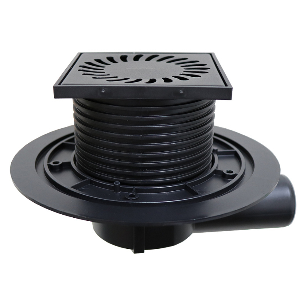 Душевой трап Azario 125х125 D50 горизонтальный слив, черный матовый (AZ-381 AC)