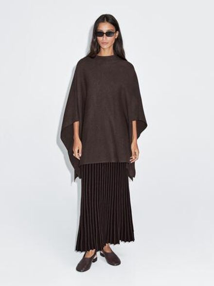 Massimo Dutti Длинная контрастная плиссированная трикотажная юбка, коричневый