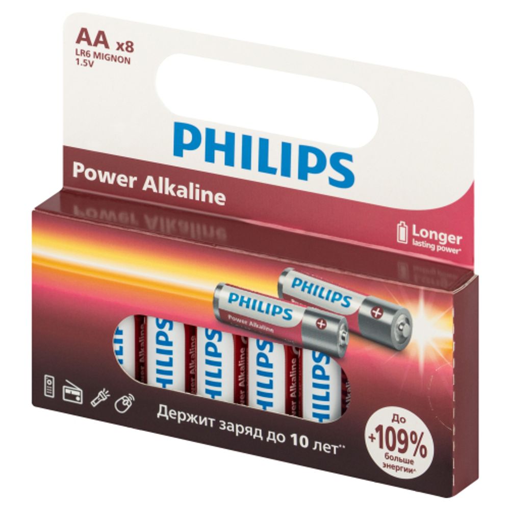 Батарейки Philips LR6P8W/51 АА алкалиновые 1,5v 8 шт. LR6-8BL Power | Philips