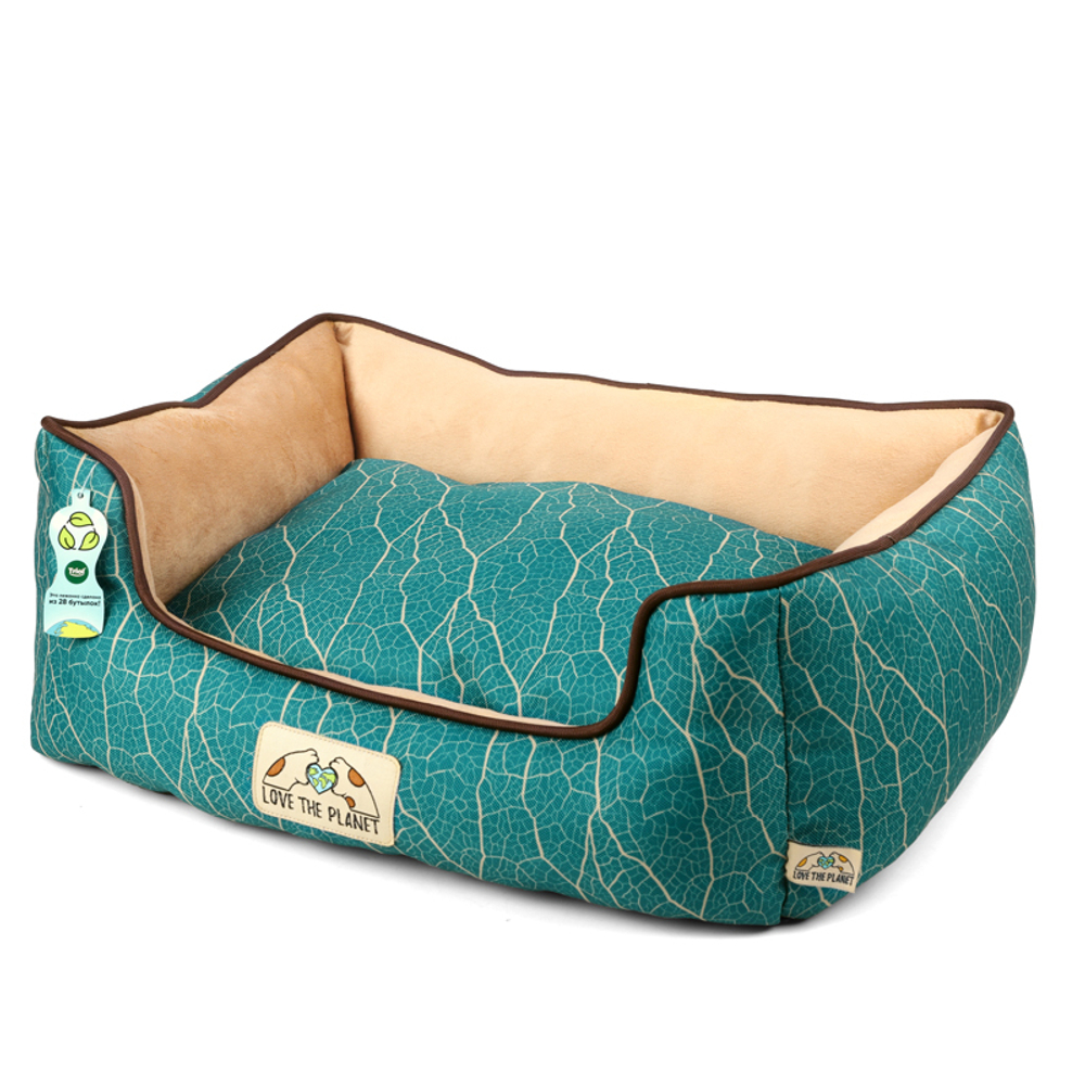 Лежанка прямоугольная "Клён" S, изумрудно-песочная, 460*360*180мм, серия LOVE THE PLANET, Triol