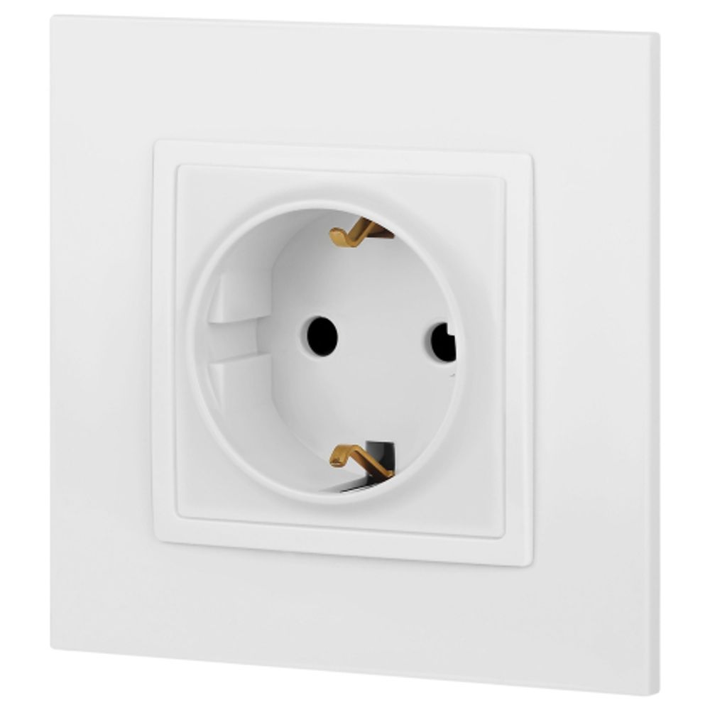 Розетка ЭРА Elegance 14-2102-01М с заземлением 2P+E Schuko со шторками 16А-250В белый матовый