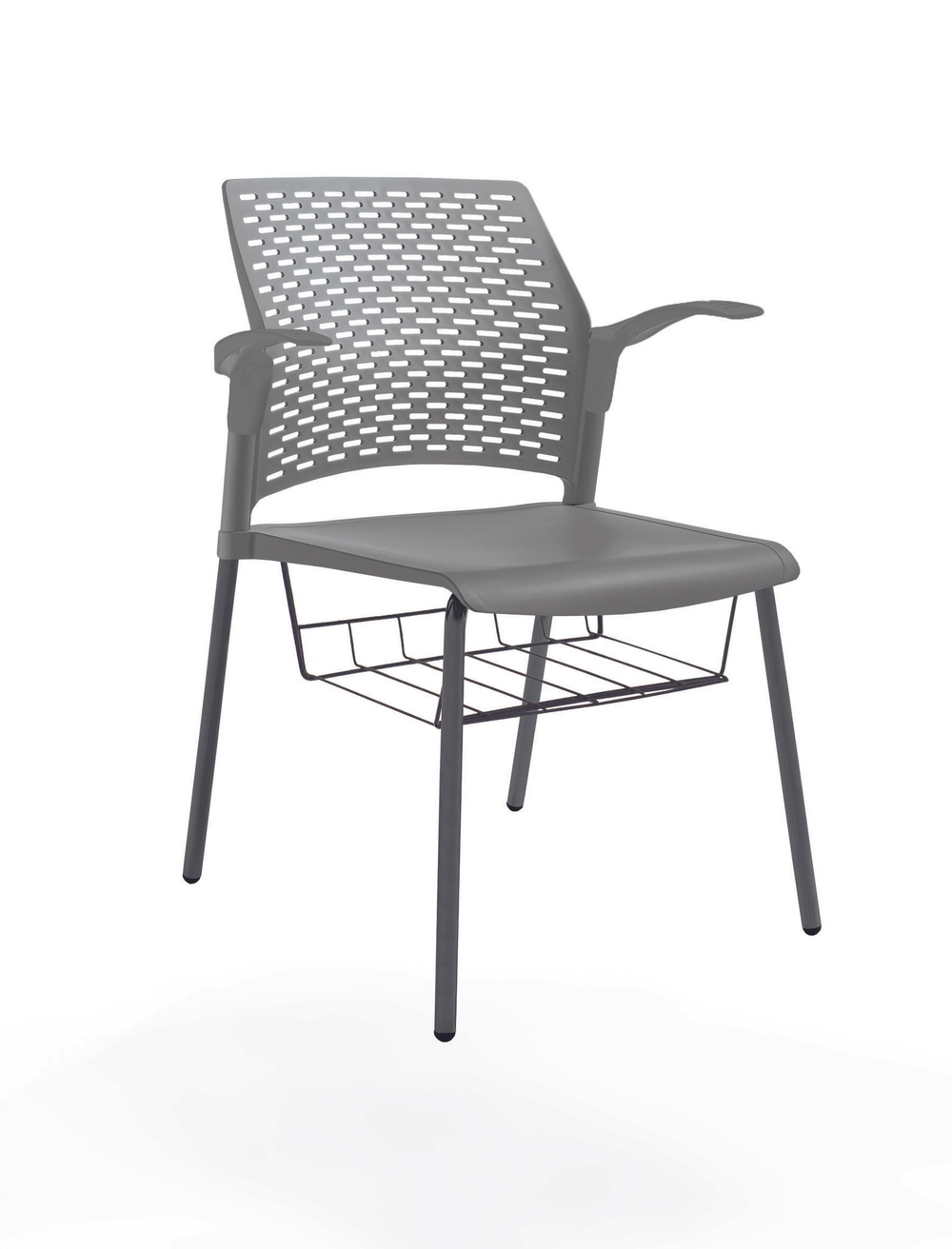 стул Rewind, каркас черный, пластик серый, с открытыми подлокотниками, с подседельной корзиной