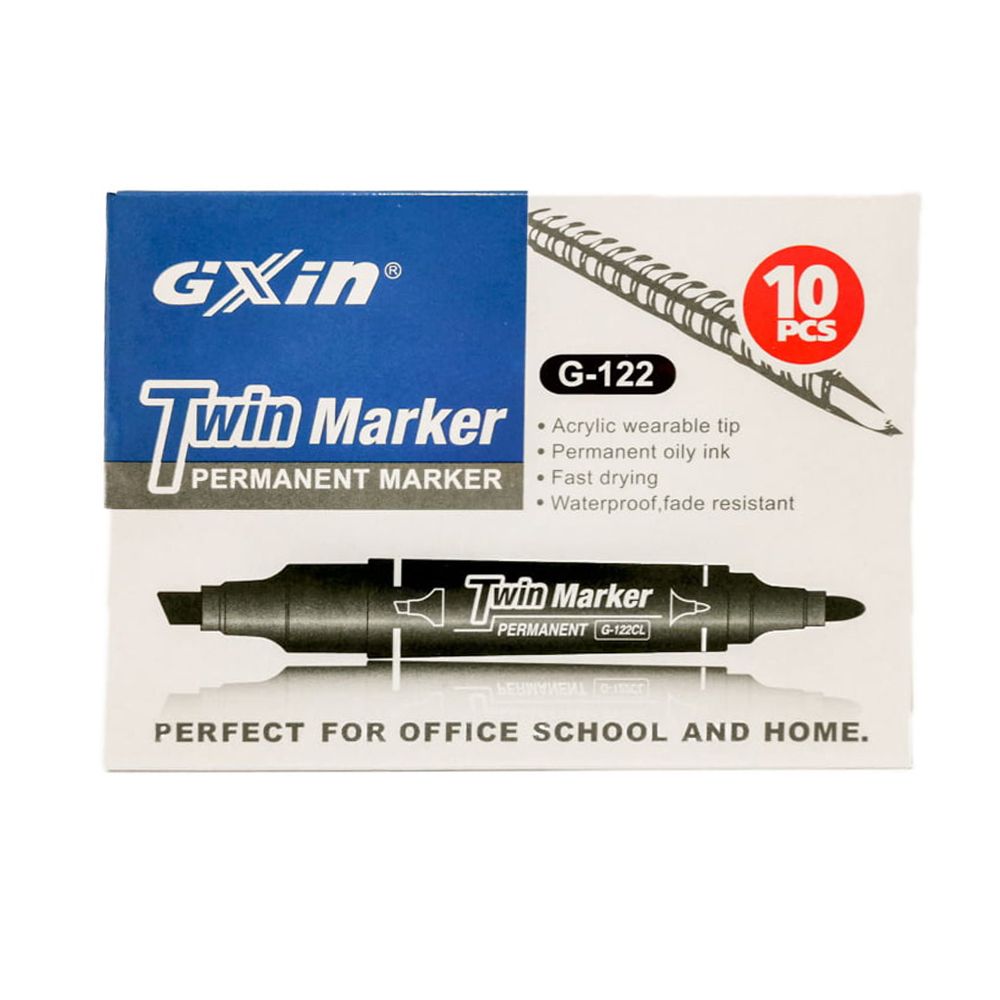 Маркер перманентный, двусторонний, Gixin, 22 мм, наконечник 5 и 2 мм, чёрный, 10 шт Маркер перманентный, двусторонний, Gixin, 22 мм, наконечник 5 и 2 мм, чёрный, 10 шт