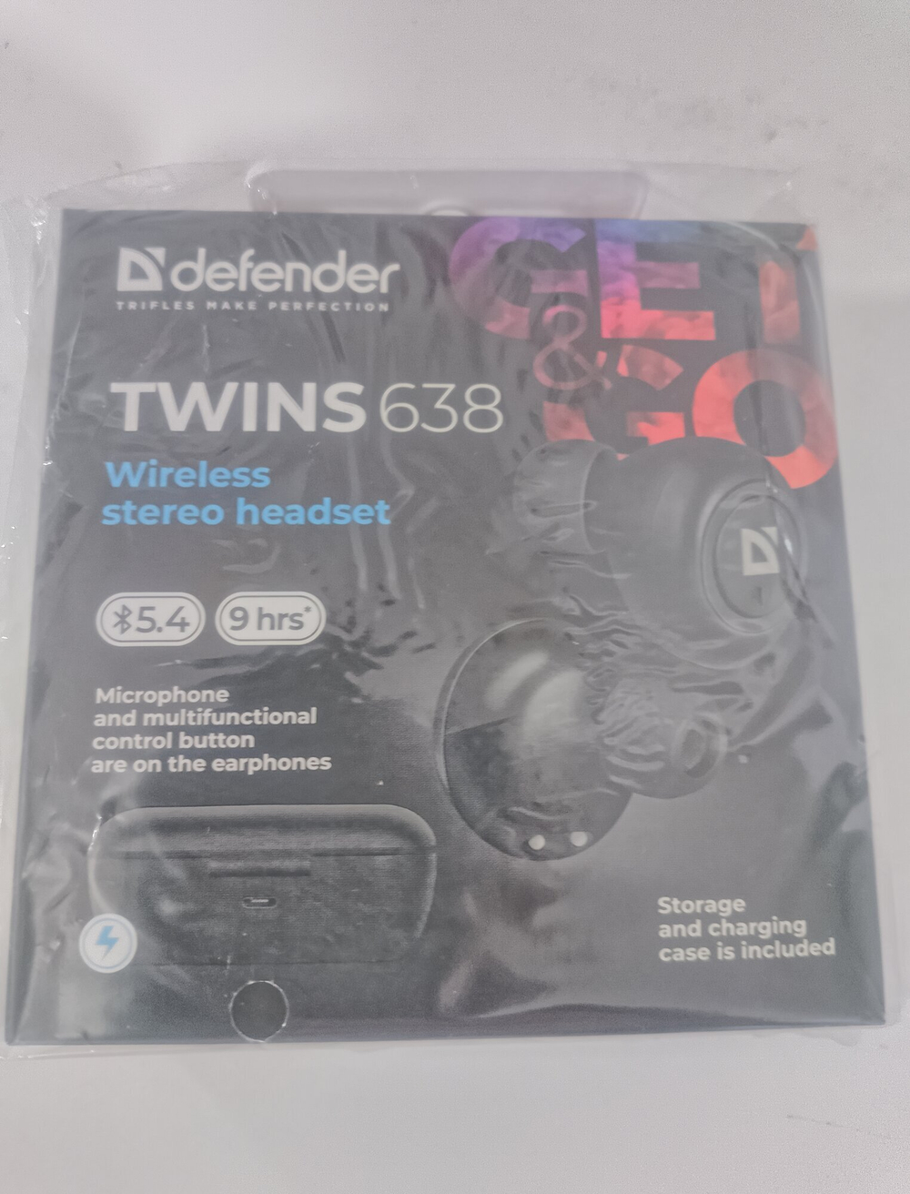 Наушники-гарнитура вакуумная Defender Twins 638 черная,TWS, Bluetooth
