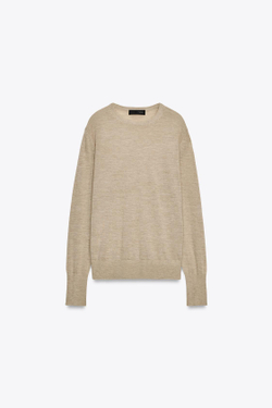 ZARA ТОНКИЙ ДЖЕМПЕР ИЗ 100% КАШЕМИРА, БЕЖЕВЫЙ