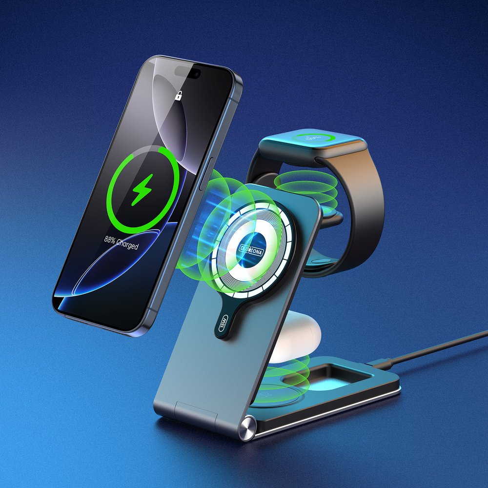Складная магнитная беспроводная зарядная подставка 3 в 1, серия W22 Magnetic Wireless Charger 15W