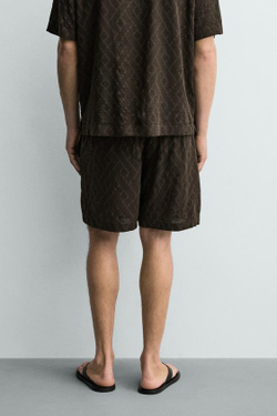 ZARA ШОРТЫ ИЗ ЖАККАРДА С ГЕОМЕТРИЧЕСКИМ РИСУНКОМ, КОРИЧНЕВЫЙ