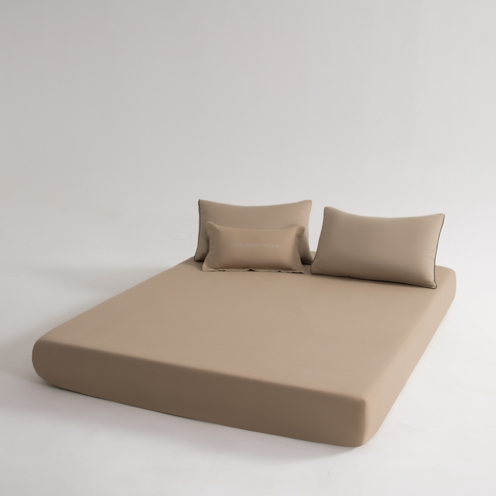 КПБ Однотонный Сатин Элитный на резинке OCER022, 2 спальный, 4 наволочки, простынь 180*200*30