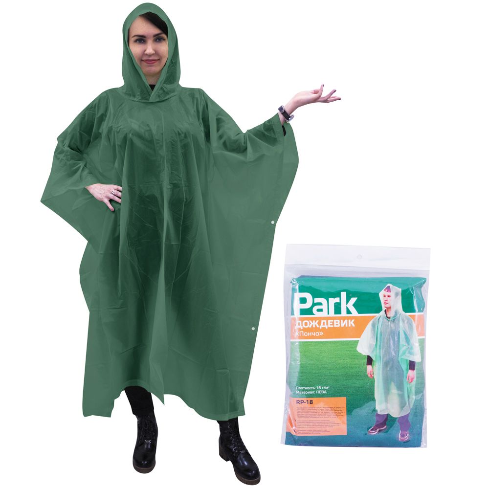 Дождевик-пончо, PEVA, 80мкм, 130x140, р-р XL, зеленый, Park RP-18, 210231