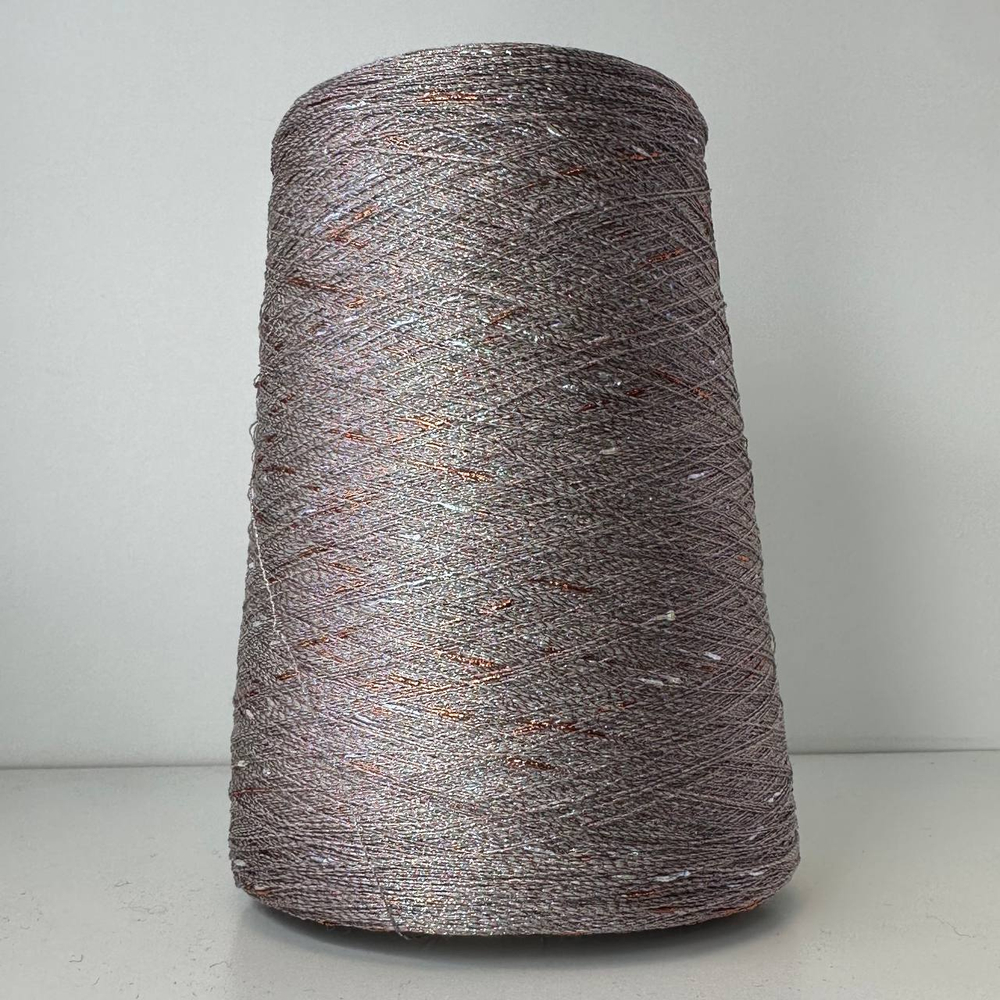 MOON - Linsieme; 80% вискоза, 20% люрекс; 2000м/100гр; col. 7023, цвет: светло-серый с серебристо-сиреневым люрексом и рыжими и голубыми «шишечками»; S501