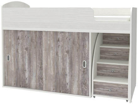 Кровать-чердак КарИВи Малыш Купе Белое Дерево Бетон