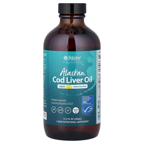 Jigsaw Health, жидкая добавка с жиром из печени аляскинской трески, натуральный лимонный вкус, 240 мл (8,12 жидк. унции)