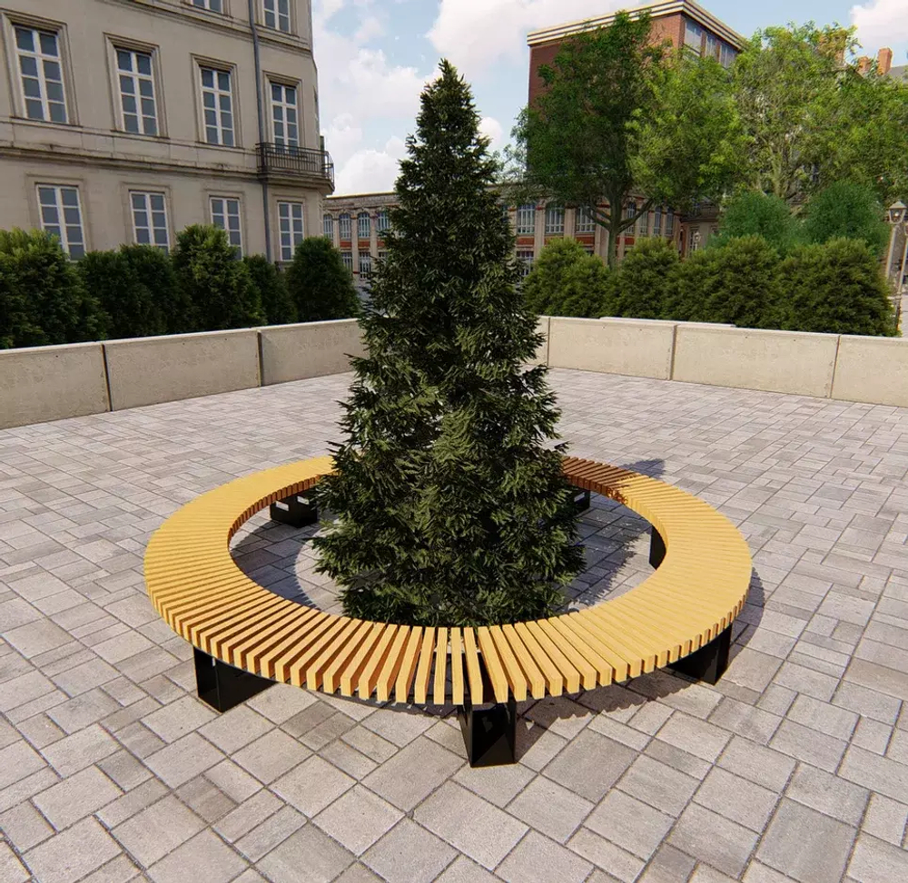 Садово-парковая скамейка «Сити» брус 30х60, сосна, круг 9425мм, дуб