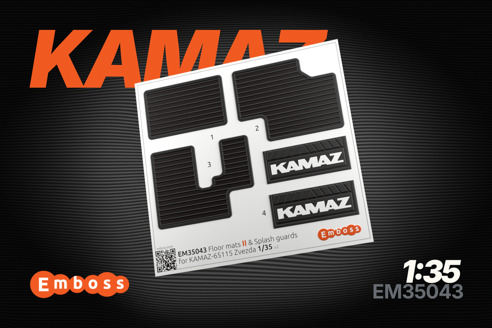 KAMAZ 65115 Floor mats (lines pattern) and splash guards for Zvezda 3650 1/35 (3D decal)