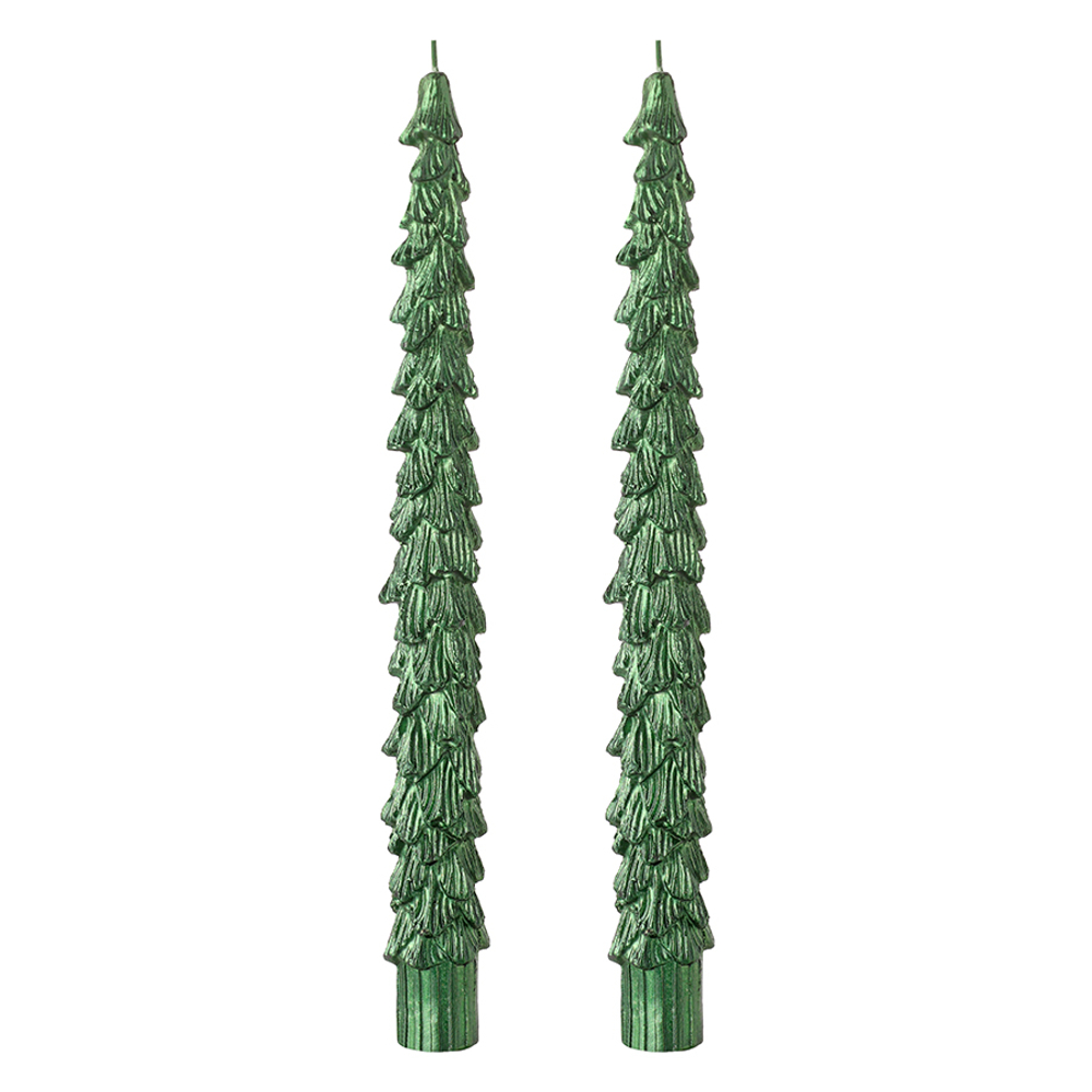 Набор из двух свечей зеленого цвета из коллекции New Year Essential, 25 см