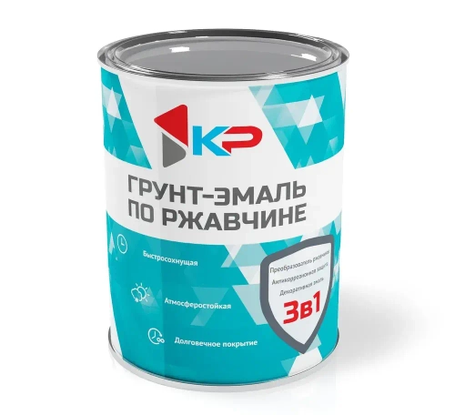 Грунт-эмаль по ржавчине 3в1, краска по металлу матовая, 0.9 кг, серая, КР