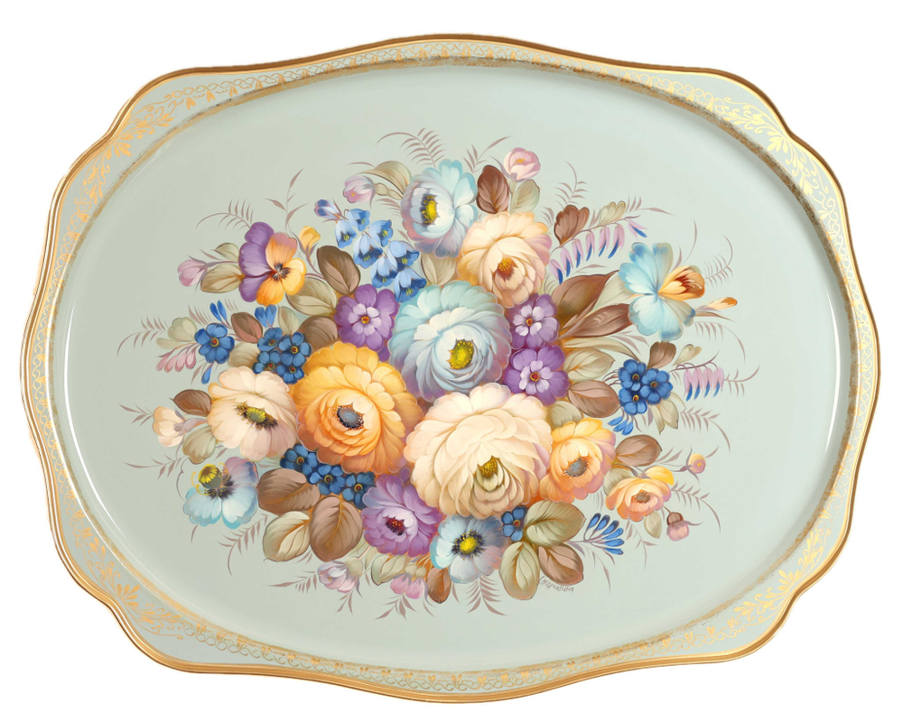 Жостовский поднос декоративный, размер 60х47 см (A31), металлический