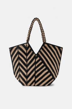 ZARA СУМКА ИЗ 100% ДЖУТА В ПОЛОСКУ, РЫЖЕВАТО-КОРИЧНЕВЫЙ