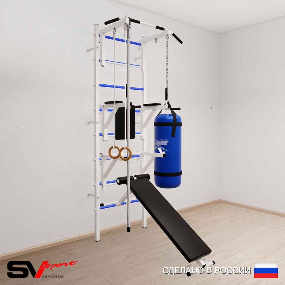 Шведская стенка Sv Sport усиленная 6941 (Турник стандарт/Брусья/Стойка/Скамья/Канат/Кольца/Цепь/Мешок 15кг)