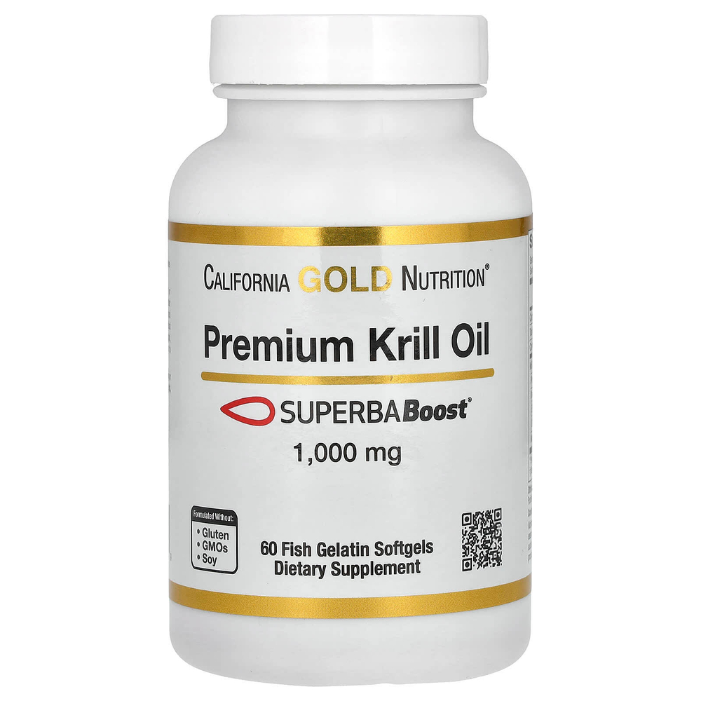 California Gold Nutrition, масло криля премиального качества с SUPERBABoost, 1000 мг, 60 капсул из рыбьего желатина