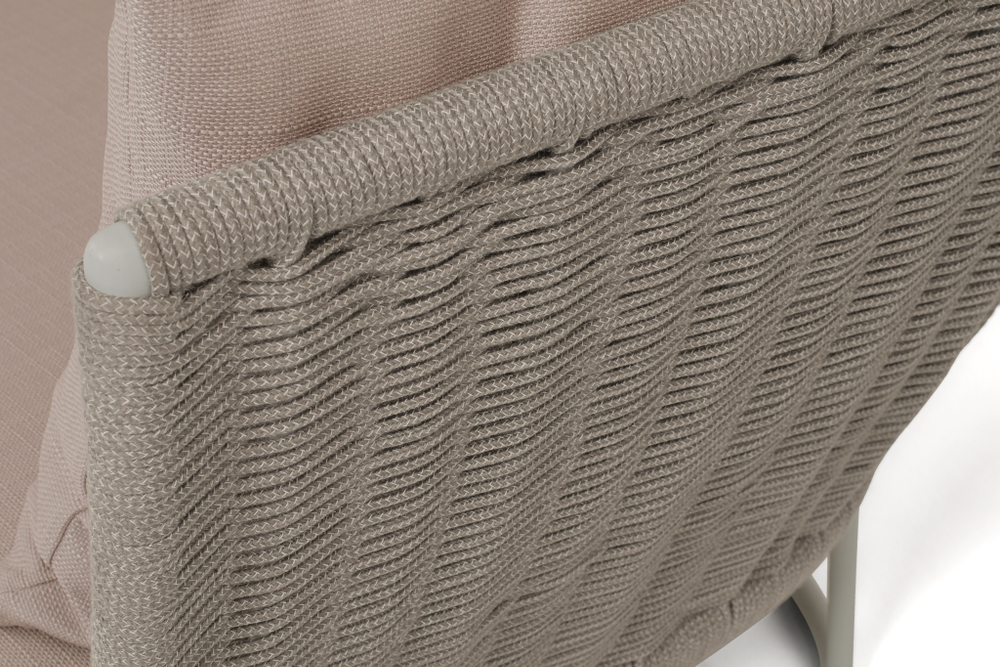 "Фиджи" диван 3-местный плетеный из роупа, каркас алюминий светло-серый (RAL7035) муар, роуп серый меланж круглый, ткань Mossle бежевая